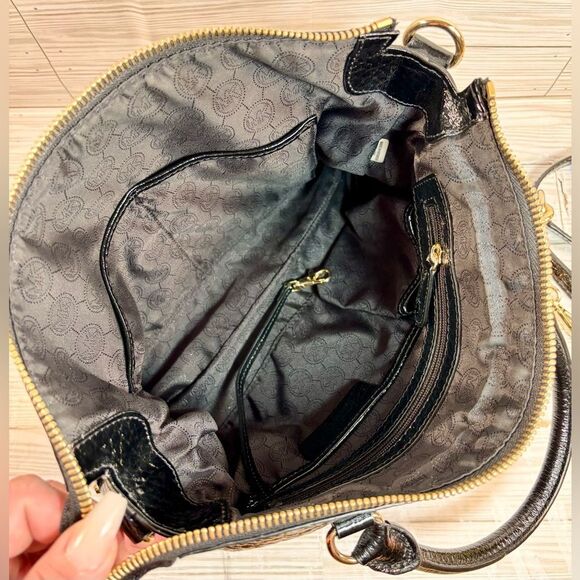 075-Michael Kors Black Leather Uptown Astor Satchel with Gold Stud Accents - Picture 8 of 12